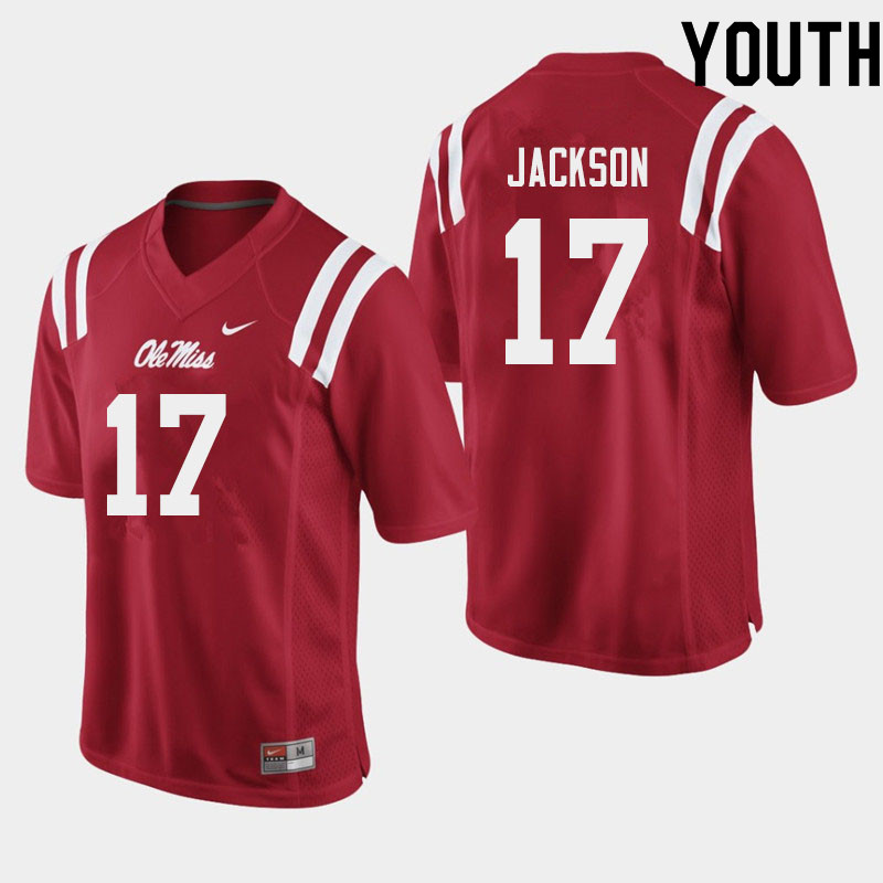Jadon Jackson Ole Miss Rebels NCAA Youth Red #17 Stitched Limited College Football Jersey LUK3658UY